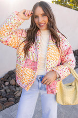 Pink Floral Patchwork Print Quilted Jacket