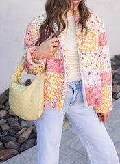 Pink Floral Patchwork Print Quilted Jacket