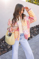 Pink Floral Patchwork Print Quilted Jacket