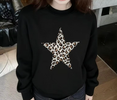 Black Leopard Star Print Sweatshirt