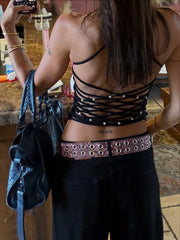 Backless Criss-Cross Strappy Detail Crop Top