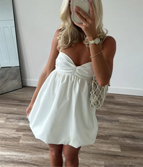 White Strap Ballon Mini Dress