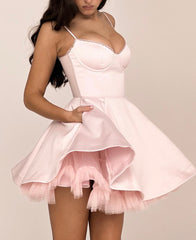 Satin Tulle Frill Strap Mini Dress - Free From Label