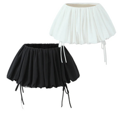 Elastic Low Waist Ruched Mini Skirt With Bow Lace Shorts Underwear Lining