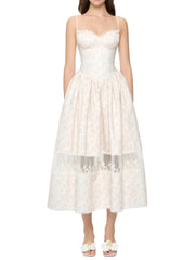 Apricot Floral Print Lacing Up Long Dress