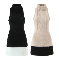 High Collar Sleeveless Knitted Sweater Dress