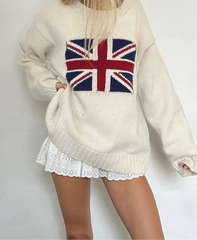 White Uk Flag Knit Sweater