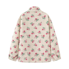 Floral Plush Zipper Pockets Jacket