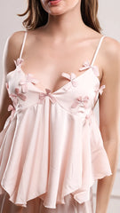 Bow Cami Top And Elastic Shorts Pajama Set