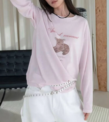 Long Sleeve Deer Letter Print Top