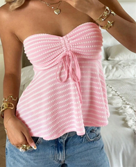 Knit Stripe Drawstring Tube Top