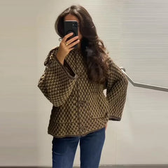 Kniited Pattern Button Up Plaid Cardigan