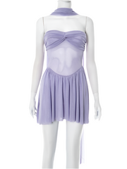 Pleated Mesh Ribbon Strapless A-line Mini Dress