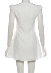 White Button Embroidered Short Sleeve Mini Dress