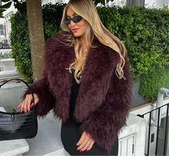 Teddy Burgundy Faux Fur Coat Free From Label