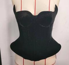 Black Velvet Batwing Neckline Corset Top