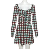 Gingham Print Long Sleeve Mini Dress