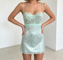 Mint Green Lace Wire Bra Sequin Mini Dress