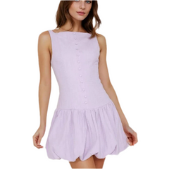 Buttoned Puff Ruched Mini Dress