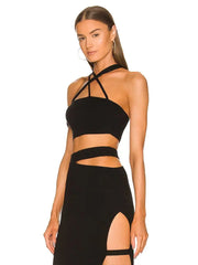 Black Bodycon Cut Out Cropped Top & Midi Skirt Set