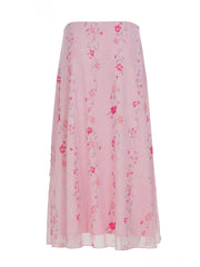 Pink Floral Print Mesh Midi Skirt