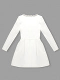 Square Collar Diamond A-Line Long Sleeves White Mini Dress