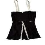 Black Lace Trim Cami Top And Shorts Set