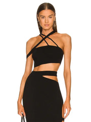 Black Bodycon Cut Out Cropped Top & Midi Skirt Set