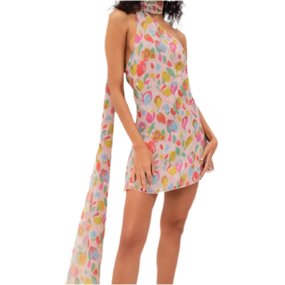 Printed Scarf Halter Strap Mini Dress Free From Label