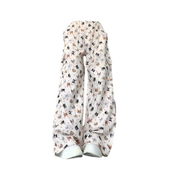 White Cats Print Cargo Pants