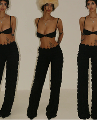 Black Ruched Pants And Bralette Top Set