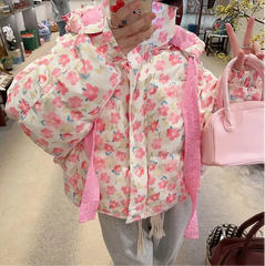 Pink Floral Puffer Jacket Free From Label