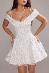 Retro Blossom Printed Off The Shoulder Mini Dresses For Women