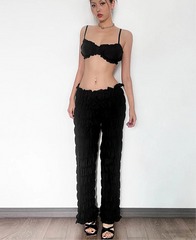 Black Ruched Pants And Bralette Top Set