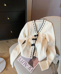 White Cabel Knit Bow Cardigan - Free From Label