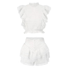 White Ruffles Crop Top And Shorts Set