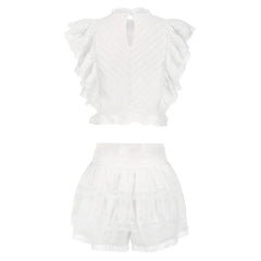 White Ruffles Crop Top And Shorts Set