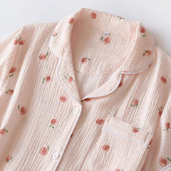Cotton Peach Print Short-sleeved Shirt And Shorts Pajama Set