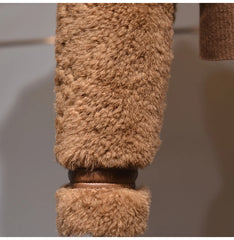 Brown Faux Fur Long Sleeve Zipper Turndown Collar Jacket