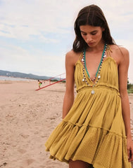 Strappy Mesh V-neck Mini Dress