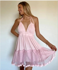 Strappy Mesh V-neck Mini Dress