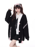 Heart Buttons Ribbion Lace Up Cardigan
