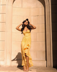 Yellow Ruffles Hem Strappy Midi Dress