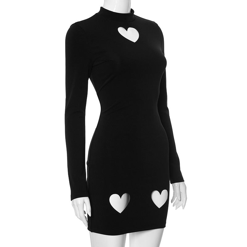 Black Long Sleeve Heart Cut Out Mini Dress