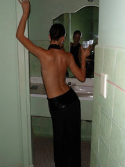 Backless Halter Sequin Patchwork Maxi Dress