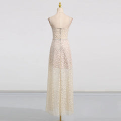 Mesh Floral Embroidery Spaghetti Strap Maxi Dress