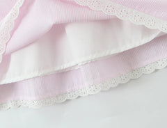 Pink Striped V neck Lace Strap Bow Mini Dress