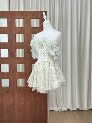 3D Floral Slash Neckline Embroidered Mini Dress