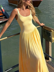 Tank Pleated Hem Maxi Dress With Scarf