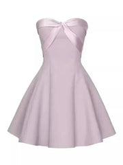 Pink Bowknot Patchwork Pleated A-line Mini Dress